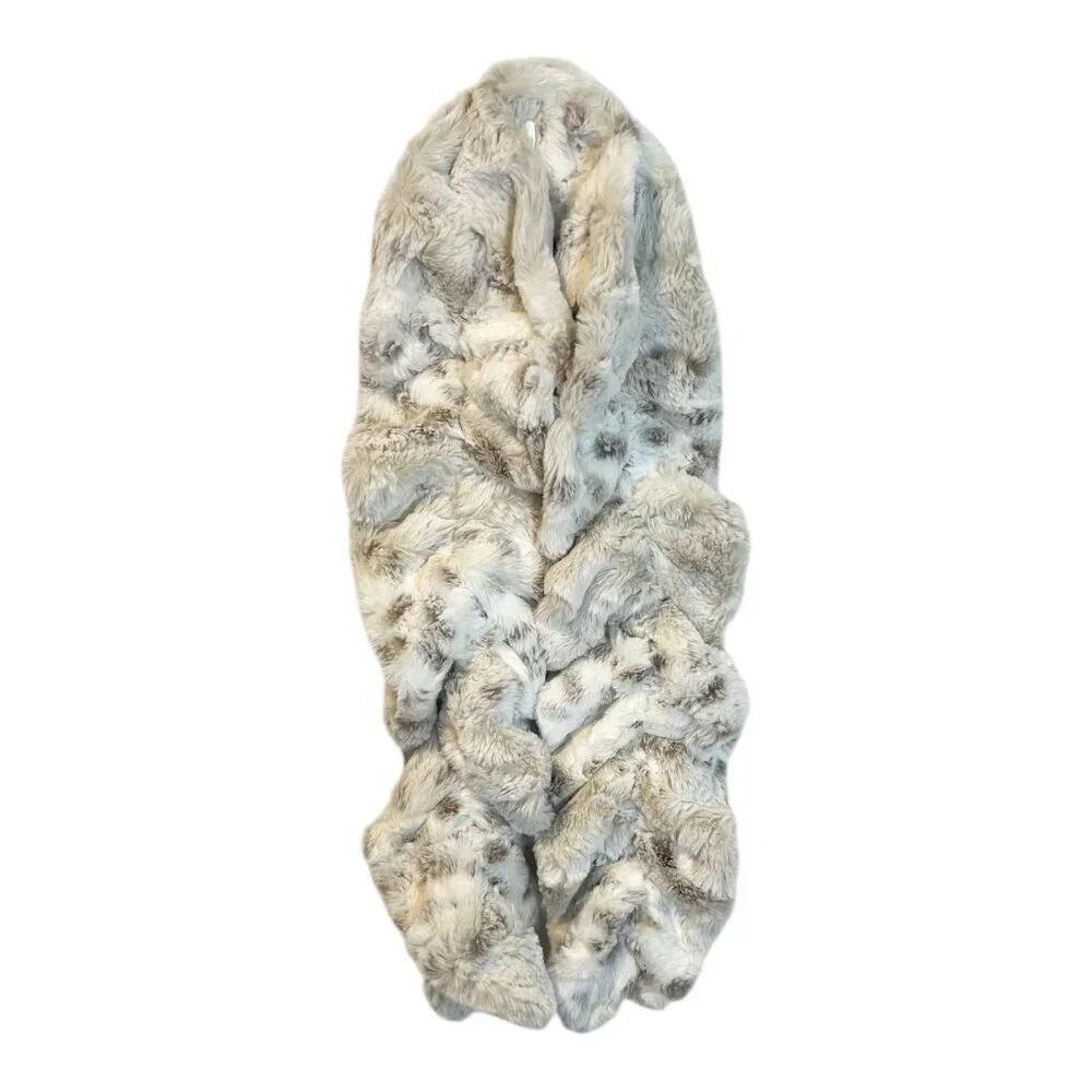 Vine Street Animal Print Scrunchy Scarf O/S Faux Fur Fall Winter White Brown
